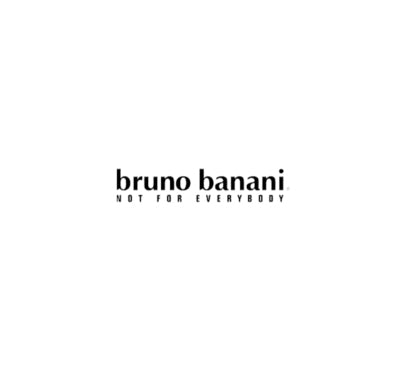 Bruno Banani Dangerous Man cologne in sleek silver and black bottle, Collection of Bruno Banani perfumes arranged in playful, edgy styling, Man spraying Bruno Banani cologne with confident expression