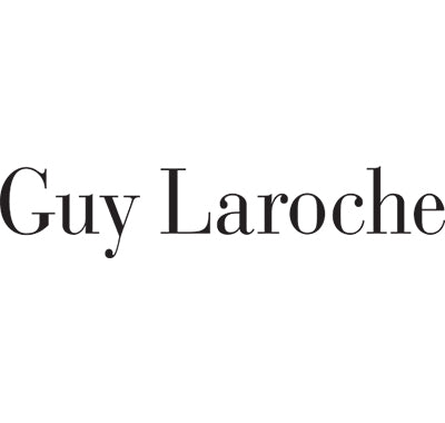 Guy Laroche Drakkar Noir Eau de Toilette bottle in sleek black design, Guy Laroche Fidji perfume bottle with blue and green gradient glass, Guy Laroche signature packaging with minimalist black and white design