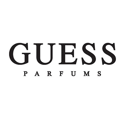 Guess women's denim jacket with embroidered logo on back, Guess Dare Eau de Parfum bottle with sleek black and pink design, Flat lay of Guess sunglasses, watch, and fragrance on white background