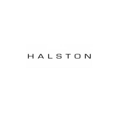 Halston Z-14 Eau de Toilette bottle with simple rectangular design, Halston perfume spray bottle with minimalist clear glass and silver cap, Halston minimalist perfume packaging with white and gold accents