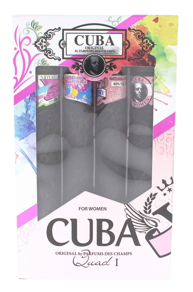 Cuba 4-Piece Women's Fragrance Set: Heartbreak, La Vida, Victory, VIP - 4 x 1.17 Oz EDP