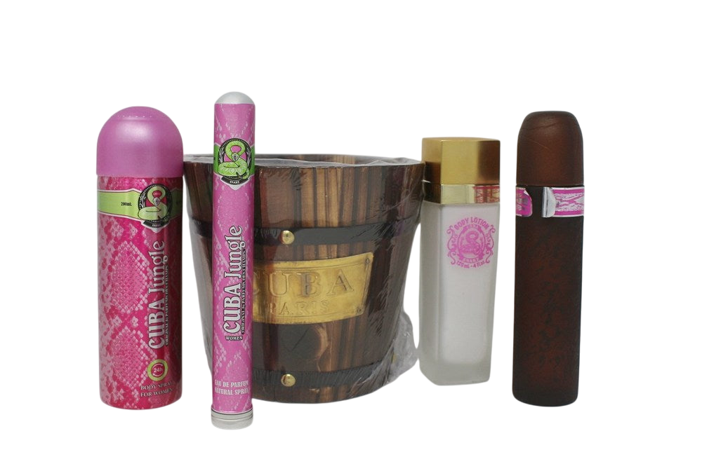 Cuba Jungle Snake Pour Femmes (Seau) Ensemble de 4 Pièces (3,3 Oz Edp Sp, 6,6 Oz Spray Corporel, 4,0 Oz Lotion Corporelle, 35Ml Edp Sp)