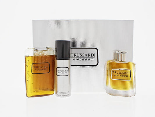 Coffret Cadeau Trussardi Riflesso Pour Homme 3 Pièces : Eau de Toilette 3.4 Oz, Gel Douche 6.8 Oz, Déodorant 3.4 Oz