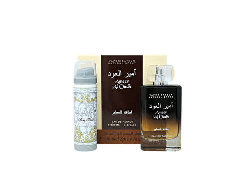 Lattafa Ameer Al Oudh Pour Homme & Femme Coffret Parfum – Eau de Parfum 3.4 oz & Spray Parfumé 50 ml